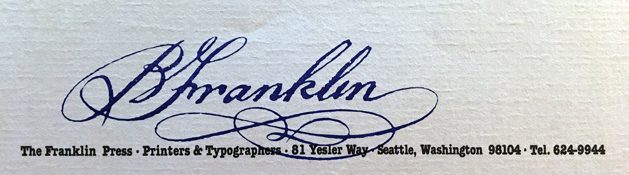 Letterhead of Franklin Press, with reproduction of Ben Franklin's signature