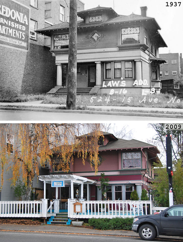 The 1905 house on 15th Avenue East in Seattle where Franklin Press was first located. Top photo from 1937; bottom photo from 2009.