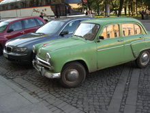 Transportation in Russia: old style (front) and new (behind)
