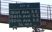 Highway sign in I-90 west of Seattle