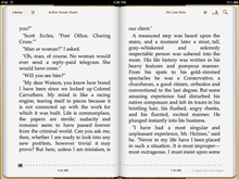 A double-page iBooks spread in landscape mode, with big gaps in some of the lines