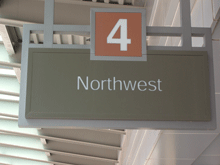 Close-up of airline signage at Madison airport
