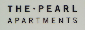 Close-up of the lettering on a Seattle apartment building